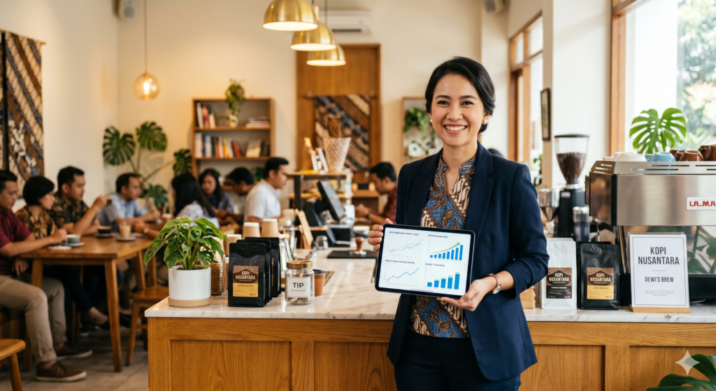 Pemilik UMKM menghitung omzet dan pajak bisnis