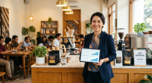 Pemilik UMKM menghitung omzet dan pajak bisnis